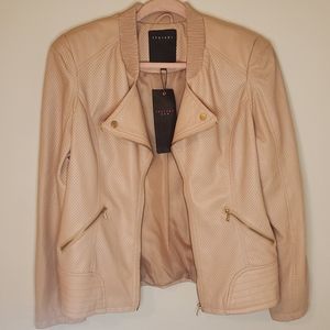 NWT Pale Pink Feux Leather Moto Jacket Size Large